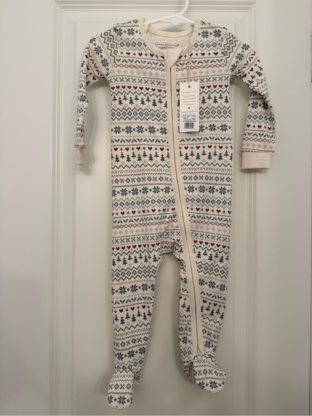 Colored Organics Cotton Cream Fair Isle Footed One-Piece Pajamas - Kids